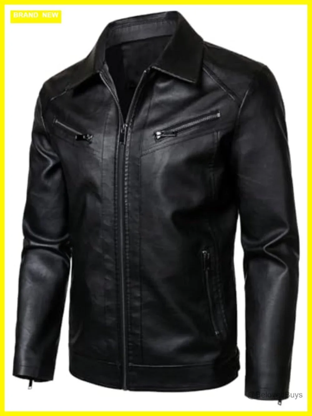 Classic PU Leather Biker Jacket with Turn Down Collar, Zip Closure,